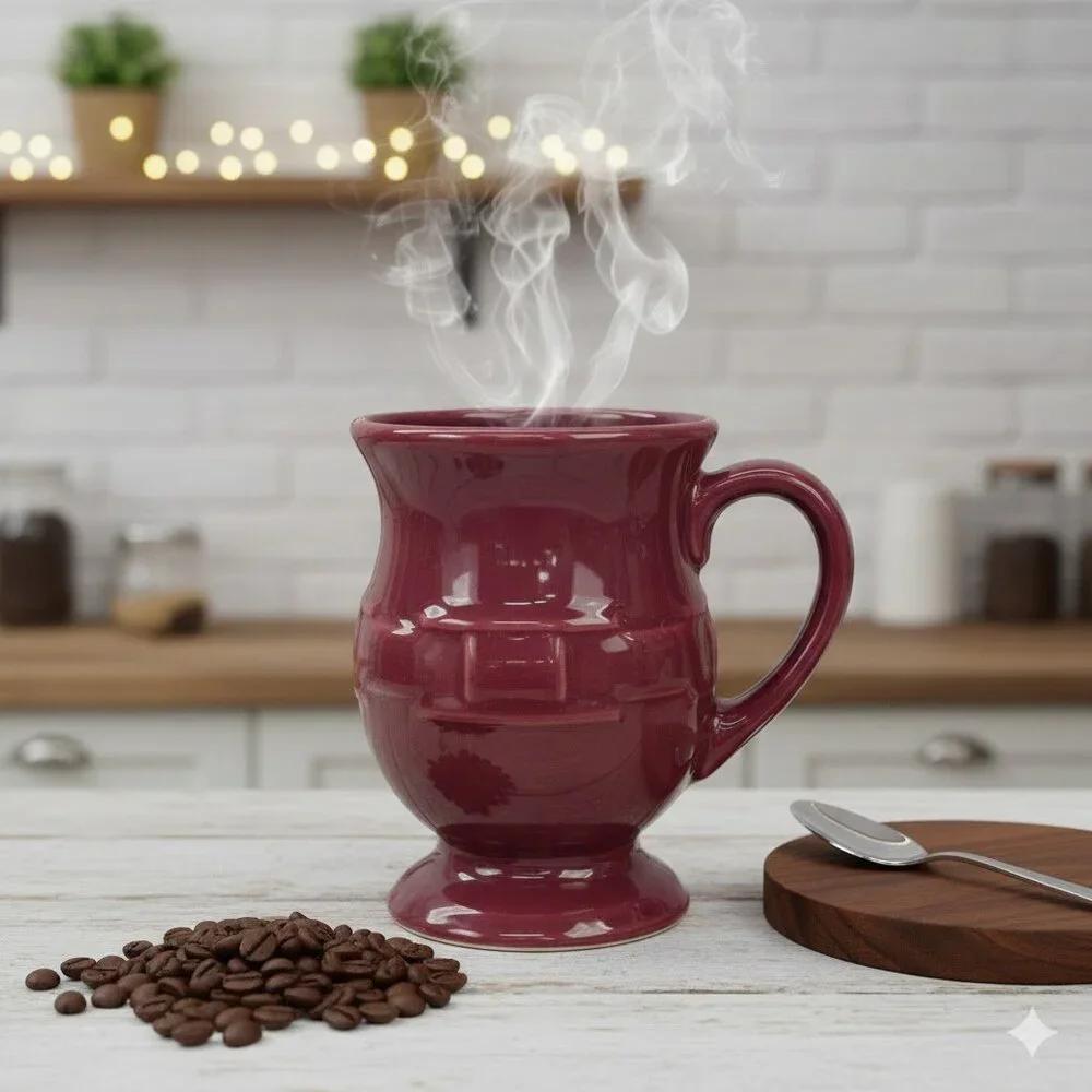 Longaberger Red Paprika Footed Mug Woven Traditions Cappuccino Latte Coffee Cup‎